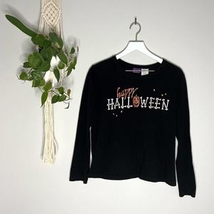Happy Halloween Black Long Sleeve Shirt (Size L)